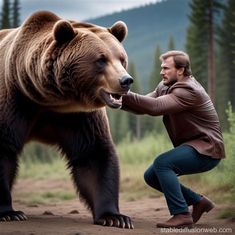 Russian Man Confronts Bear | Stable Diffusion Online