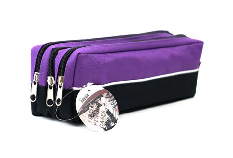 Arpan Triple Pocket Zip Rectangular Large Fabric Pencil Case School- Make-up (PURPLE)