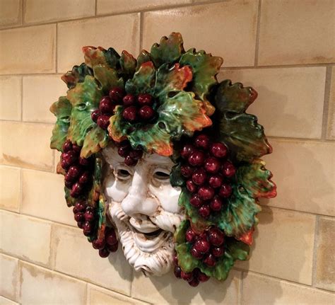 BACCHUS Roman God of Wine Ceramic Face Wall Mask Grapes Italy Italian ...