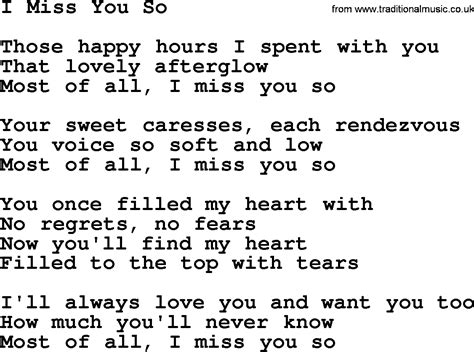 Willie Nelson song: I Miss You So, lyrics