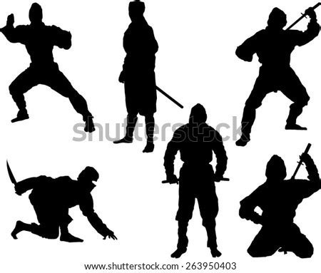 The Set Of 6 Vector Ninja Silhouette - 263950403 : Shutterstock