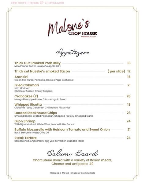 Online Menu of Malone's Chop House Restaurant, Brooklyn, New York ...