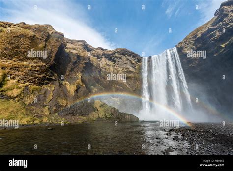 Skógafoss waterfall, rainbow, Skogar, Southern Region, Iceland Stock ...