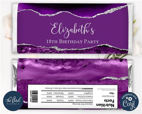 Purple and Silver Chocolate Wrapper Template, Editable Candy Bar Wrapper, Printable Chocolate ...