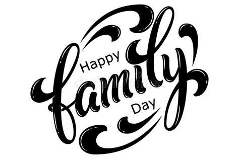 Hand Drawn Lettering Happy Family Day. Vector Ink Illustration. Black Typography on White ...