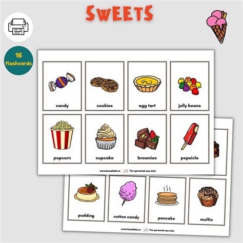 SWEETS Flashcards Toddlers Preschoolers Learning Cards - Etsy