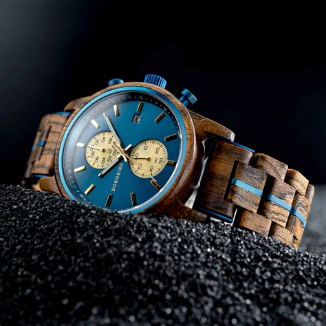 Men's Wooden Watches Classic Wenge Wood Blue Chronograph GT116-2