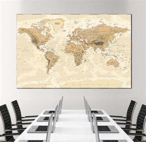 Large detailed world map wall art with countries names canvas print Extra large world map home ...