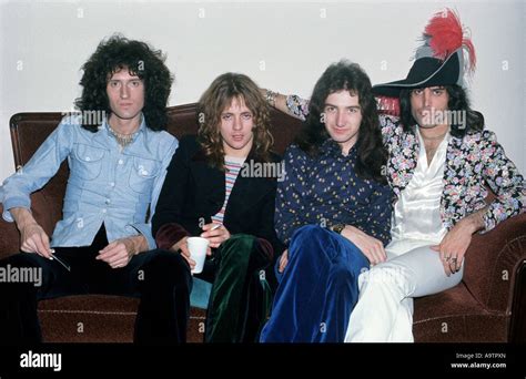 QUEEN - UK group in 1976 from l: Brian May, Roger Taylor, John Deacon and Freddie Mercury Stock ...