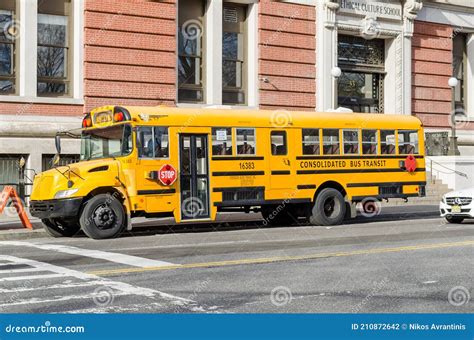 Classic Yellow American School Bus Parked in Midtown Manhattan, New York City, USA Editorial ...