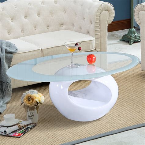 Uenjoy Coffee Table Living Room Furniture Contemporary Modern Design Oval Glass White - Walmart.com
