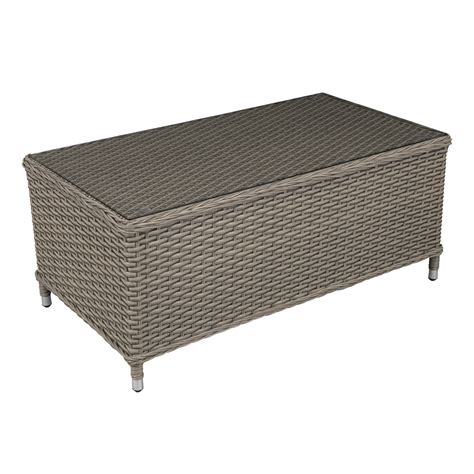 Chester Rattan Wicker Outdoor Coffee Table with Tempered Glass Top, Br ...