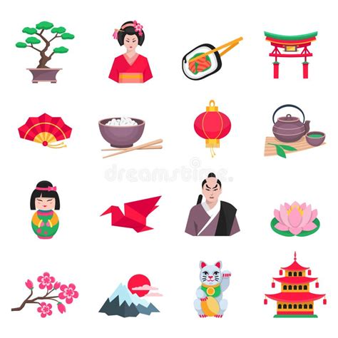 Iconos Planos De Los Símbolos Japoneses De La Cultura Fijados Ilustración del Vector ...