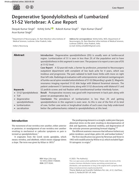 (PDF) Degenerative Spondylolisthesis of Lumbarized S1-S2 Vertebrae: A Case Report