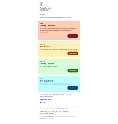 Notification Email Templates Preview - Codedmails