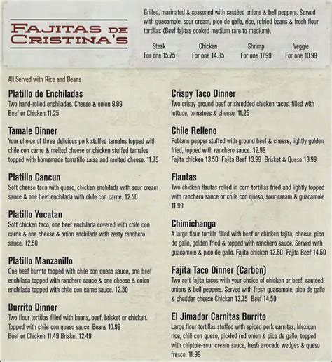 Menu at Cristina's Fine Mexican Restaurant, Lewisville, 360 E Round Grove Rd #800