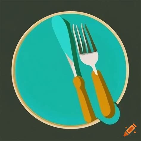 Food logo with turquoise utensil cutting through on Craiyon