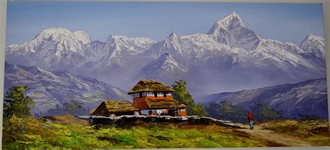 Paintings from Nepal : Pokhara | Watercolor city, Mountain painting ...