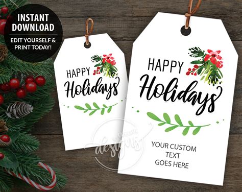 HAPPY HOLIDAYS Printable Gift Tags Editable Personalized | Etsy