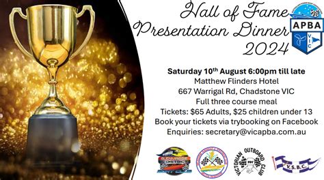 2024 Vic APBA Council Presentation & Hall of Fame Night Tickets, Matthew Flinders Hotel ...