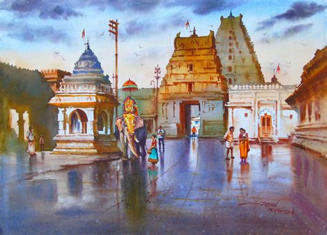 Original Canvas Painting of South Indian Temple Handmade Gift - Etsy