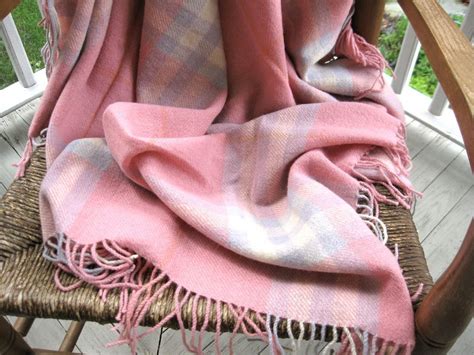 Vintage Wool Blanket Pink Plaid Throw by Fishlegs on Etsy