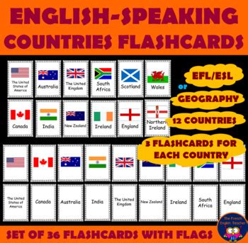 Set of 36 FLASHCARDS on the FLAGS of ENGLISH-SPEAKING COUNTRIES | TPT