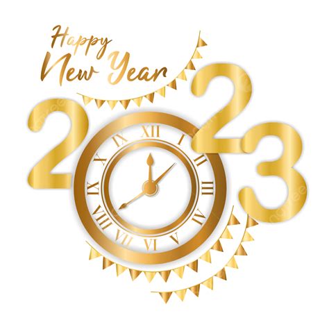 Happy New Year 2023 Golden Clock Style Typography, Happy New Year, 2023, 2023 Logo PNG and ...