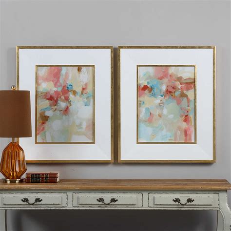 Pastel Abstract Prints Wall Art in Gold Frames – Set of 2 - Scenario Home