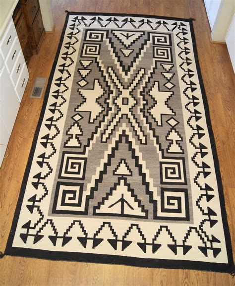 Historic Two Grey Hills Storm Pattern Variant Navajo Rug Weaving For ...