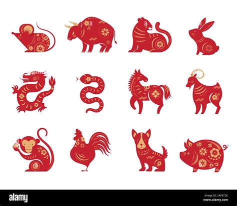 Chinese new year, zodiac signs, papercut icons and symbols. Vector illustrations Stock Vector ...