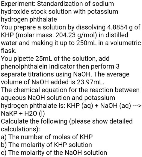 Reaction Between Potassium Hydrogen Phthalate And Sodium