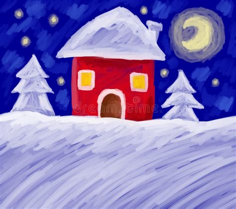 Magical Beautiful Snowy House Background Stock Illustration ...