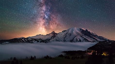 Images Washington USA Stars Cascades, Mount Rainier Nature 1920x1080