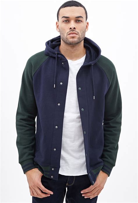 Forever 21 Hooded Varsity Jacket in Blue for Men | Lyst