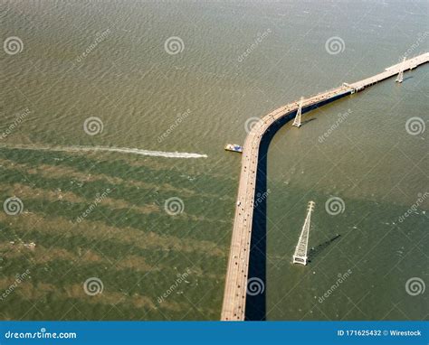 Aerial View of the San Mateo-Hayward Bridge in San Francisco Bay Stock Photo - Image of traffic ...