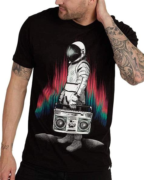 INTO THE AM AstroBlaster Graphic Tees for Men, Fitted Short Sleeve Cool Trippy Art Print T ...