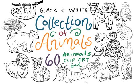 Black and White Animal Clip Art, Hand Drawn Animal Clip Art, Hand Drawn Clipart, Linework ...