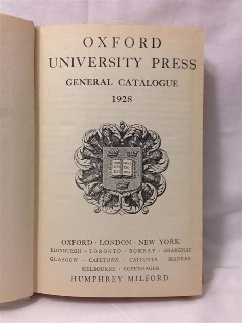 Oxford University Press General Catalogue 1928: Very Good Hardcover ...