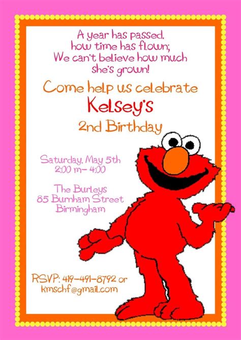 Items similar to ELMO Birthday Party Invitation In hot pink, orange & yellow on Etsy