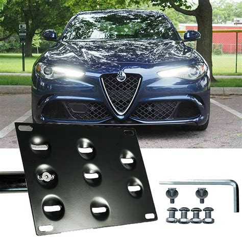 Xotic Tech for Alfa Romeo Stelvio 2018 2019 Front Bumper Tow Hook License Plate - No Drill Black ...