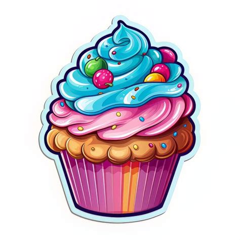 Premium AI Image | A cartoon of a cupcake with blue icing and sprinkles ...