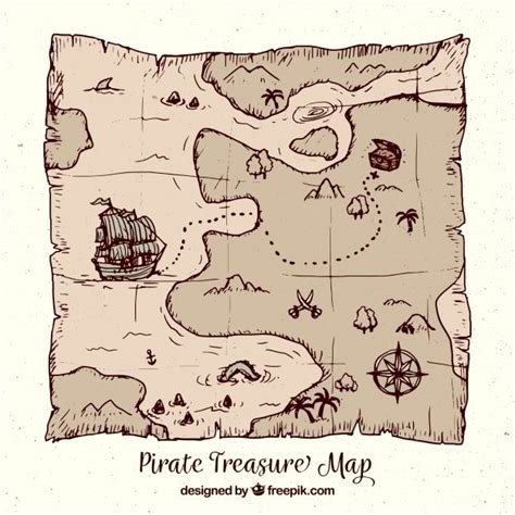 Pirate Treasure Map In Hand-drawn Style | Pirate treasure maps ...