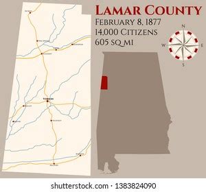 Large Detailed Map Lamar County Alabama Stock Vector (Royalty Free ...