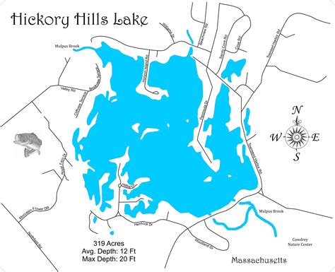 Hickory hills lake massachusetts laser cut wood map 24 x 37 natural ...