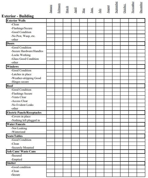 Building Maintenance Checklist Template Excel