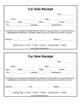 This printable car receipt is perfect for personal vehicle sales. Free to download and print ...