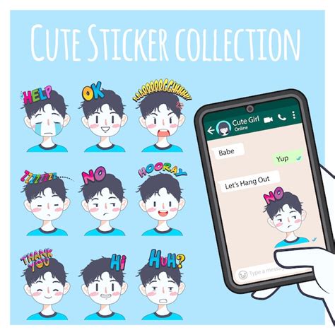 Premium Vector | Cute boy emoji sticker collection