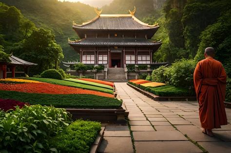 Premium Photo | A garden with a pagoda in the background