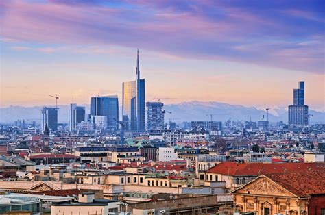 Milan skyline from “Duomo di Milano”. Italy.